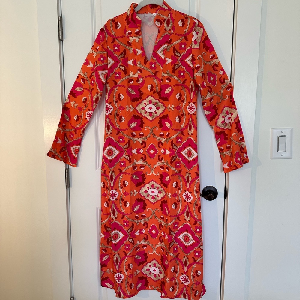 Vibrant Orange and Pink Maxi A-line dress, size M, NWOT